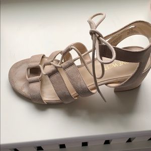 Nine West lace up 2” heel suede sandal 6.5